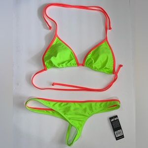 Neon Green With Pink Trim 2 Piece Bikini SwimSuit